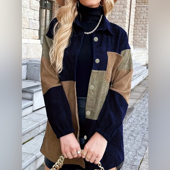 Colorblock Long Sleeve Button Down Jacket - Picture 3 of 4